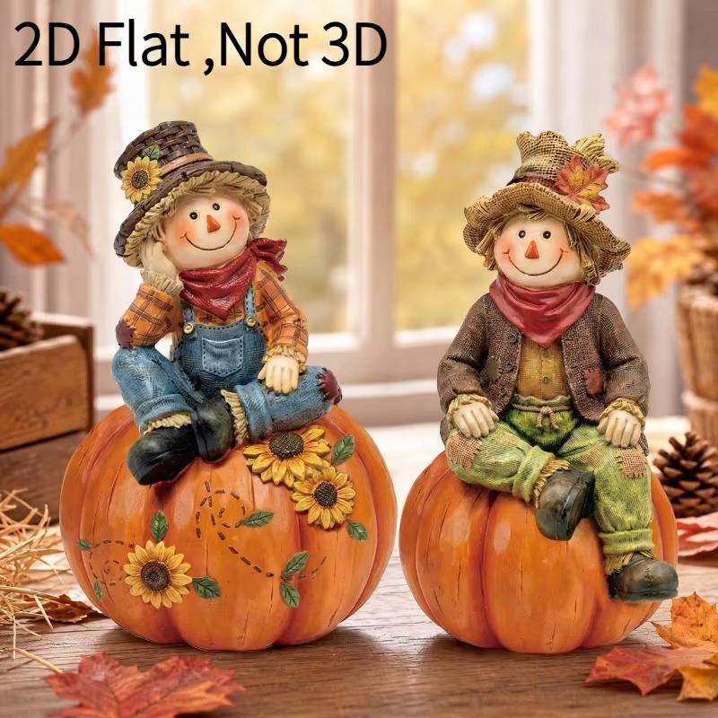 2 Herbst Vogelscheuche Holz Tischdekorationen für Thanksgiving, Kürbis Ahornblatt Esstisch, Kamin Bücherregal Dekoration