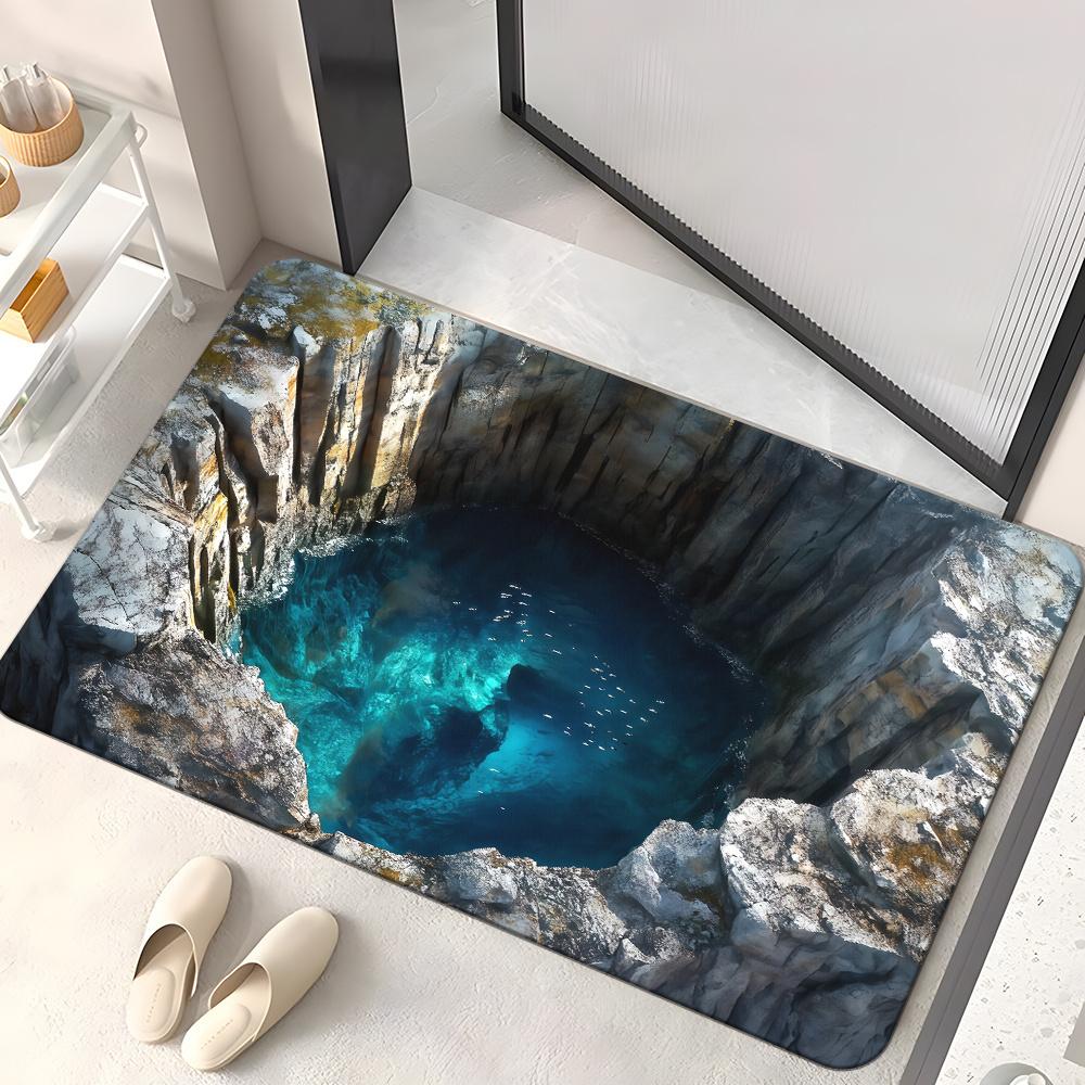 1pc 3D Visual Effect Door Mat - Non-Slip,Machine Washable Polyester Mat with Realistic Stone Design,Absorbent Microfiber Perfect