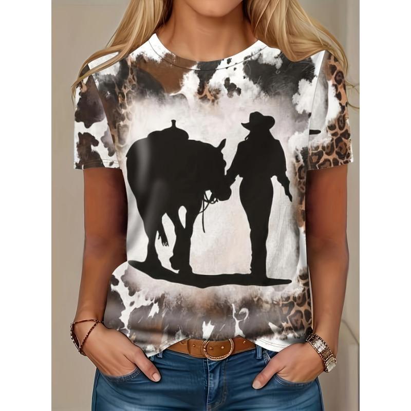 Casual Versatile Fashionable High-quality Comfortable Animal Pattern Short Sleeved Round Neck T-shirt