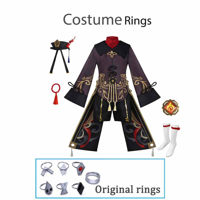 

Hu Tao Cosplay Impact Hutao Costume Ring Hat Chinese Style Dress Halloween Comic Con Cosplays For Women Kids XL