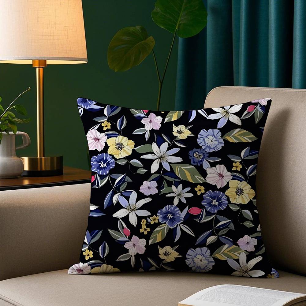 Colorful Flowers Pillow Case Plush Fabric Soft Pillowcase Double Sided Print Sofa Cushion Cover Throw