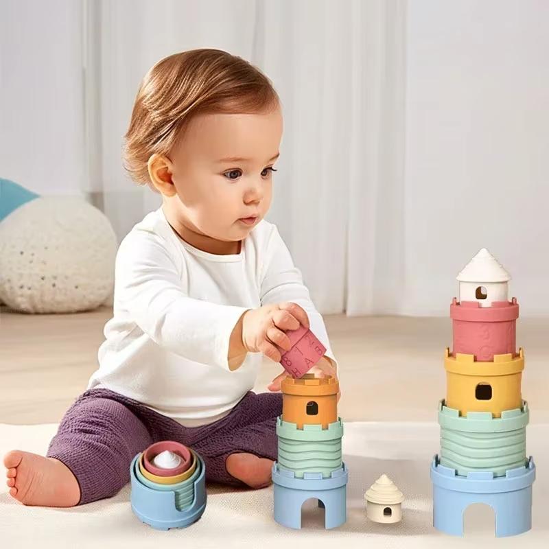 Baby Stacking Cups Montessori Bath Toy for Toddlers  Stackable Cups Early Educational Bath Outdoor Sensory Gift for Boys Girls