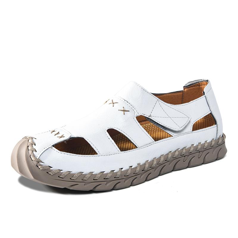 Fashion Versatile Summer Men Sandals Genuine Leather Mens Casual Shoes Outdoor Man Besch Shoes Hollow Out Roman Flats Wading Aqua Shoes