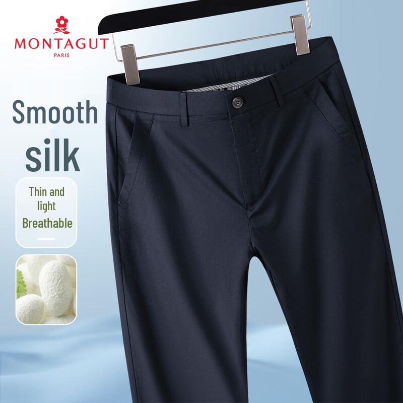 

MONTAGUT Men s Silk Blend Easy-Care Casual Pants with Hidden Elastic Waist 33