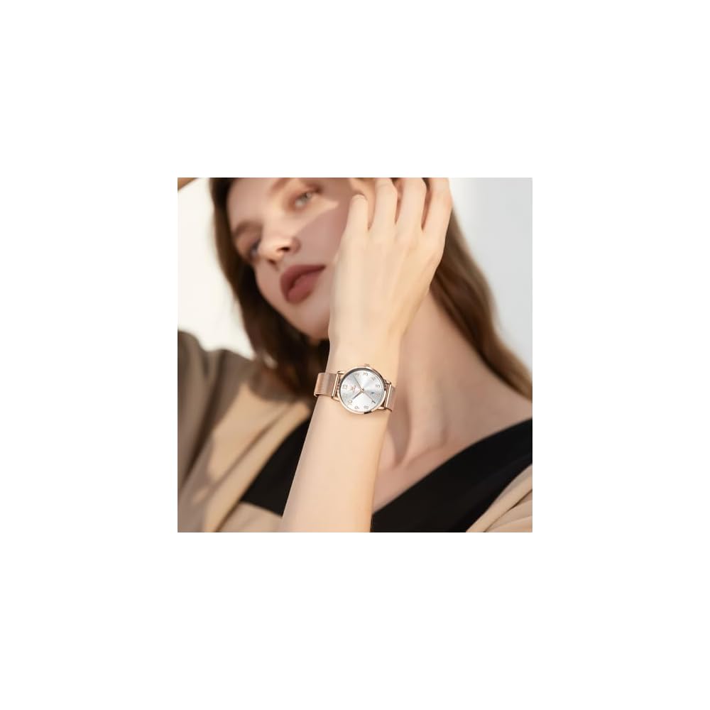 OLEVS Women's Milanese Mesh Analog Watch Waterproof Simple Dial Fashion Timepiece