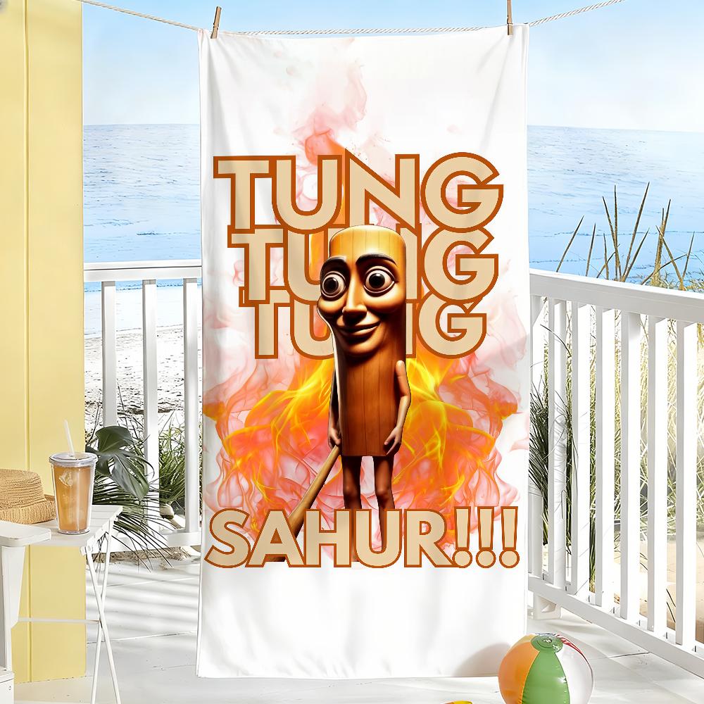 T-Triple T Meme Tung Tung Tung Sahur Towel Soft Pool Gift For Travel Gym Shower Camping Quick Dry Sports Large Beach Towels