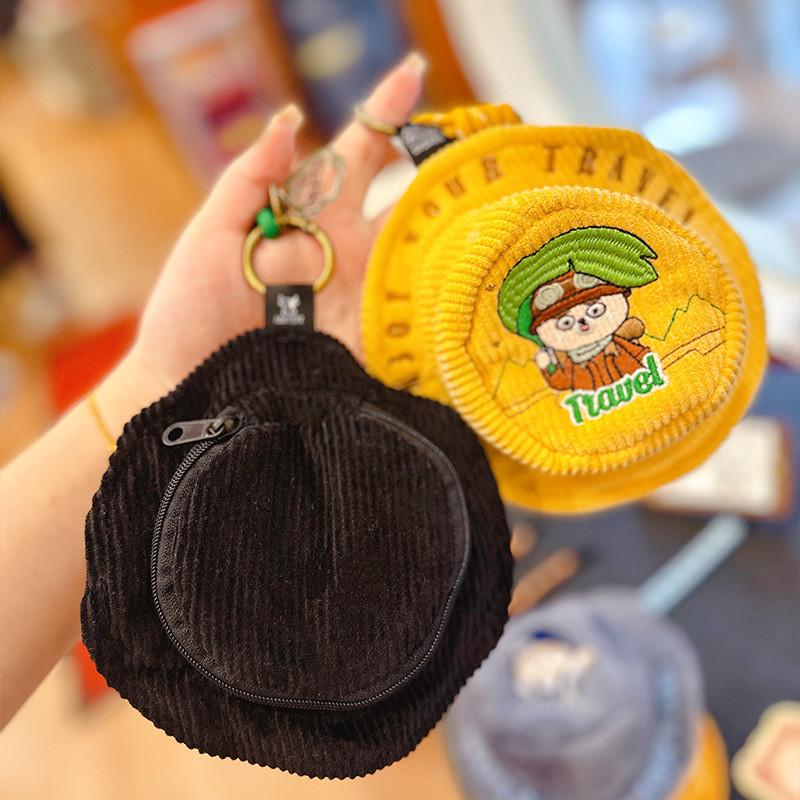 Goes Bear Bold Wild Series Corduroy Hat With Embroidered Coin Keychain Purse