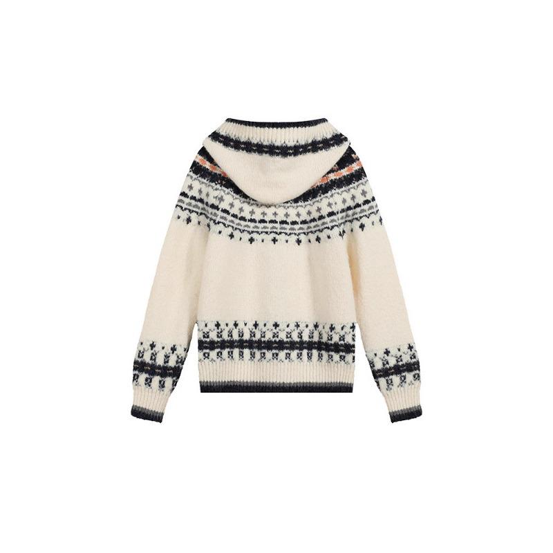 Fair Island Jacquard Hooded Knitted Sweater Women's Autumn and Winter Wear Loose Lazy Wind Thickened Top Cardigan Jacket