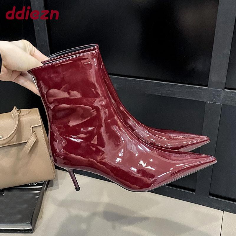 Fashion Sexy Ladies Modern Ankle Boots Female Heels Shoes Zippers Fashion Pointed Toe Women Stretch Short Boots Pumps Shoes