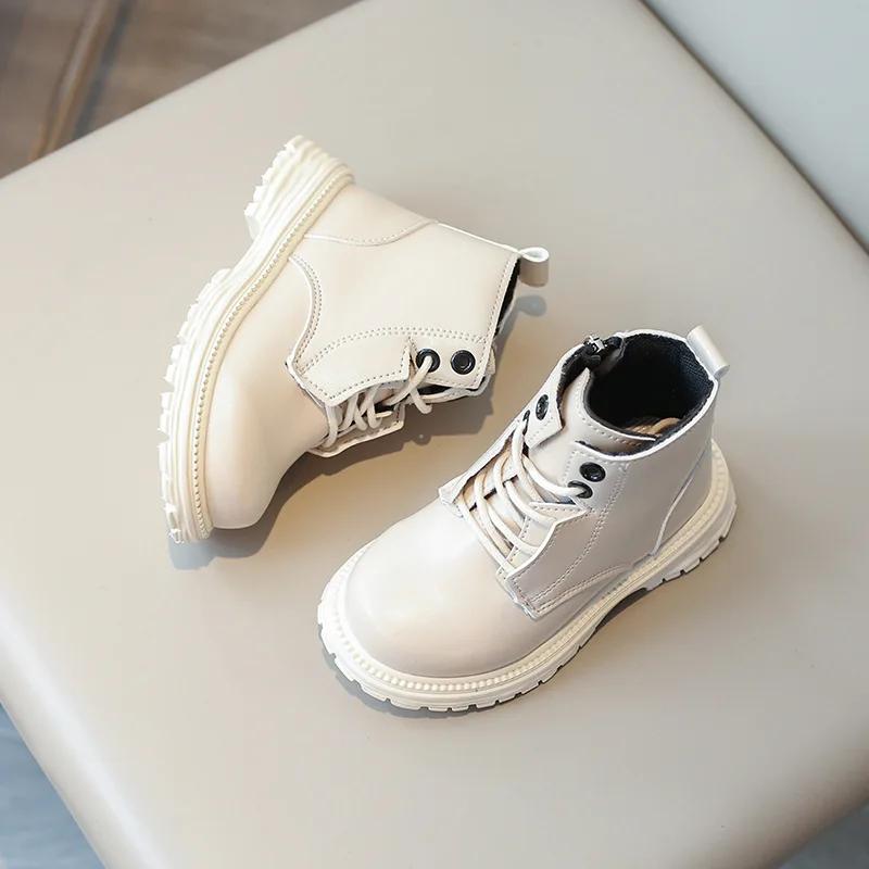 Kinder Stiefeletten Mode Vielseitig Jungen Mädchen Motorradstiefel Einfarbig 2024 Neu Kinder Kurze Stiefel PU-Leder Dicke Sohle