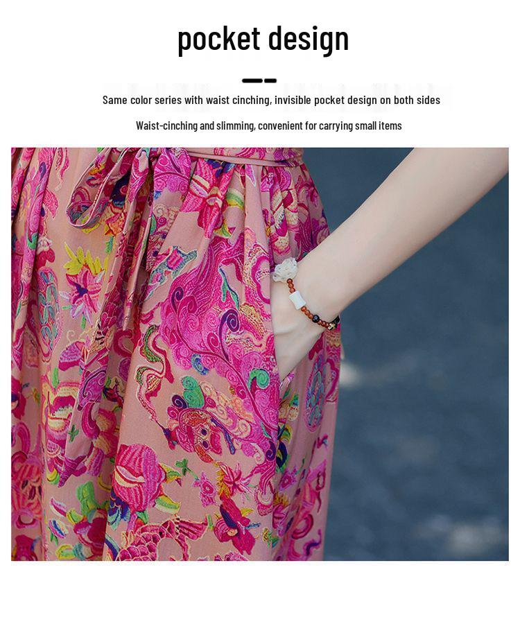 Kwiatowa Sukienka Midi Plus Size z Bawełny i Jedwabiu na Lato - Elegancki Chiński Styl