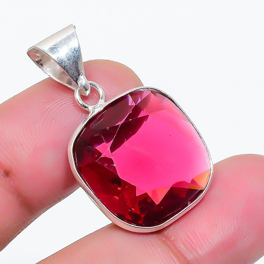 Natural Pink Rubillite Gemstone 925 Sterling Silver Jewelry Pendant 1.18" AP-16364