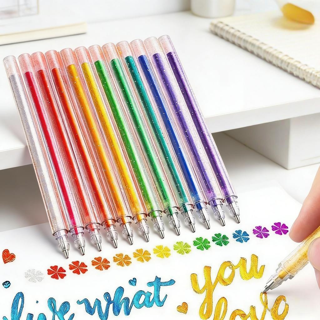Glitter Gel Pen Set, Sparkly Rainbow Glitter Pens For Art Drawing, Journaling, Scrapbooking, Diy Crafts, Coloring Books,