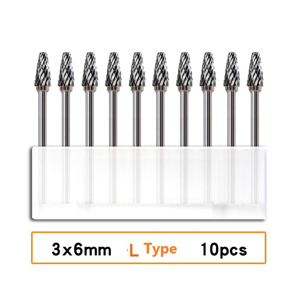 10PCS 3x6mm  Carbide Burrs Rotary Drill Grinder Carving Bit Double Cut Hand Tools Power Tool Accessories Household Supplies