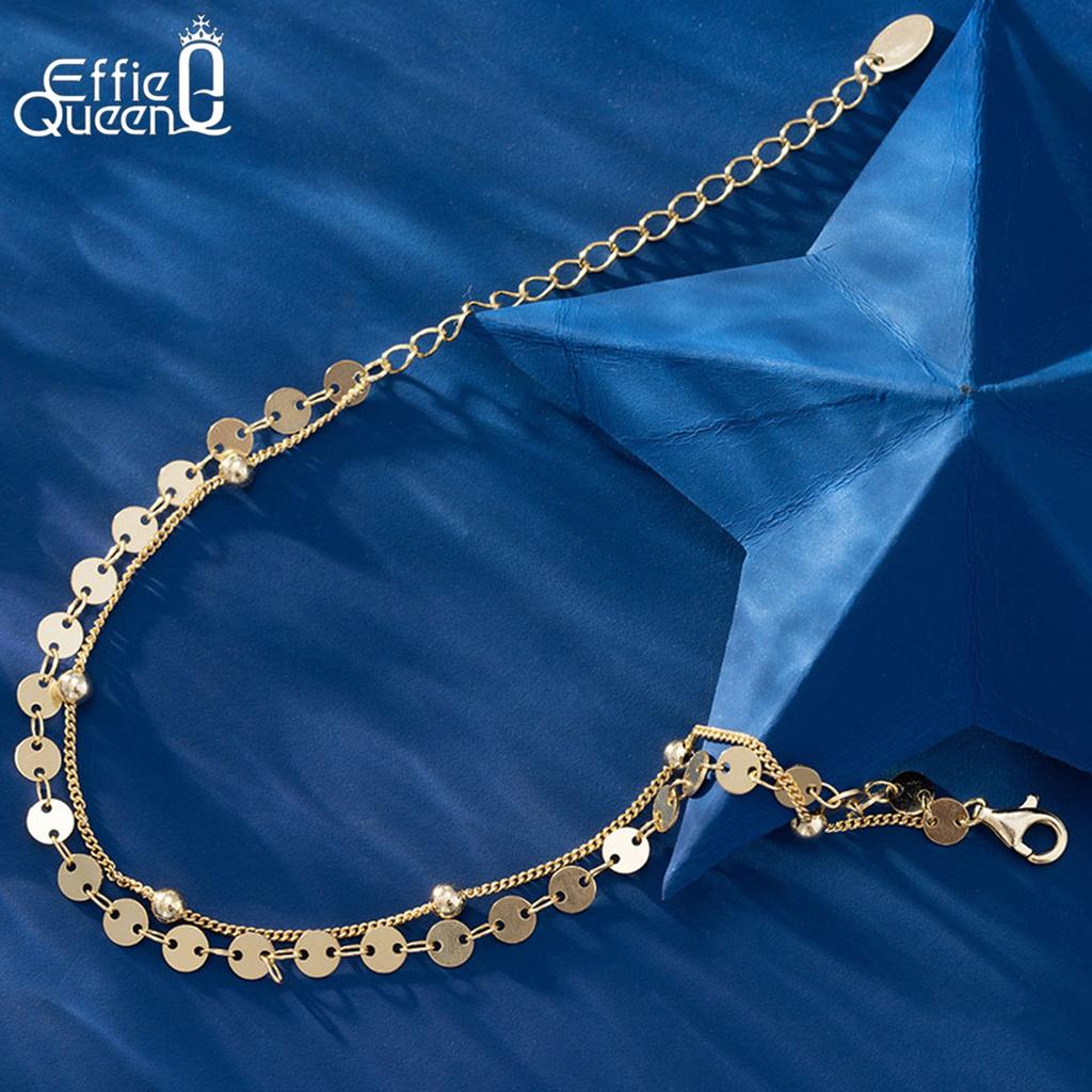 EFFIE QUEEN 925 Sterling Silver Round Bead Sequin Shiny Bracelet Daily Double Layered Chain Beads Bracelet Fashion Jewelry SB174