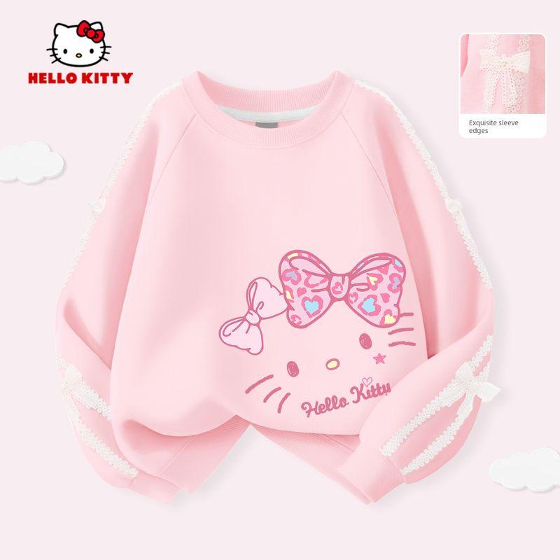 Hello Kitty Girls  Sweatshirt, Spring and Autumn 2026 New Korean Style Sweet Children s Top, Spring Clothing, Trendy Children s Wear Ti F Painting_Lower Right Pink 150