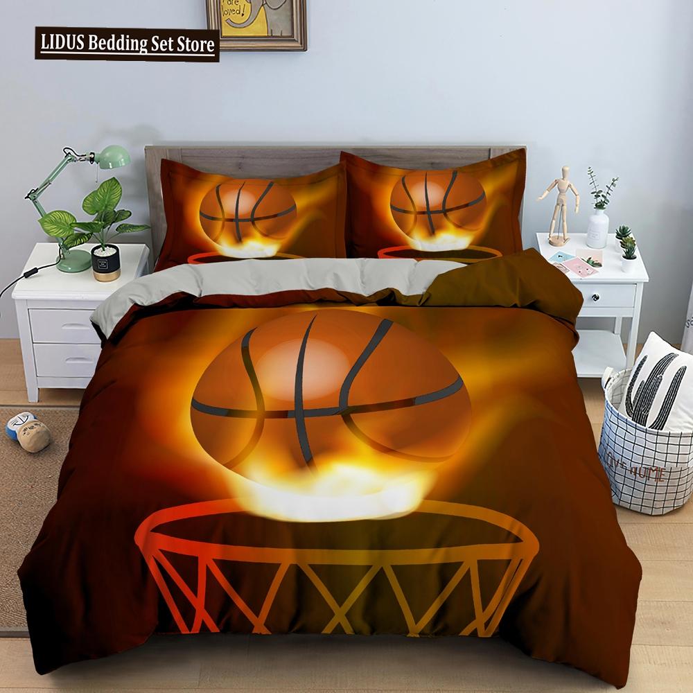 Conjunto de Cama 3D de Basquete Para Menino Amante de Basquete Quarto Capa de Edredom Capas de Colcha Tamanho Twin King Poliéster Capa de Colcha