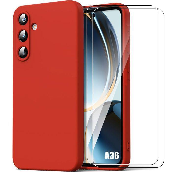 Case for Samsung Galaxy A36 5G - Red Liquid Silicone + 2 Tempered Glass - Booling®