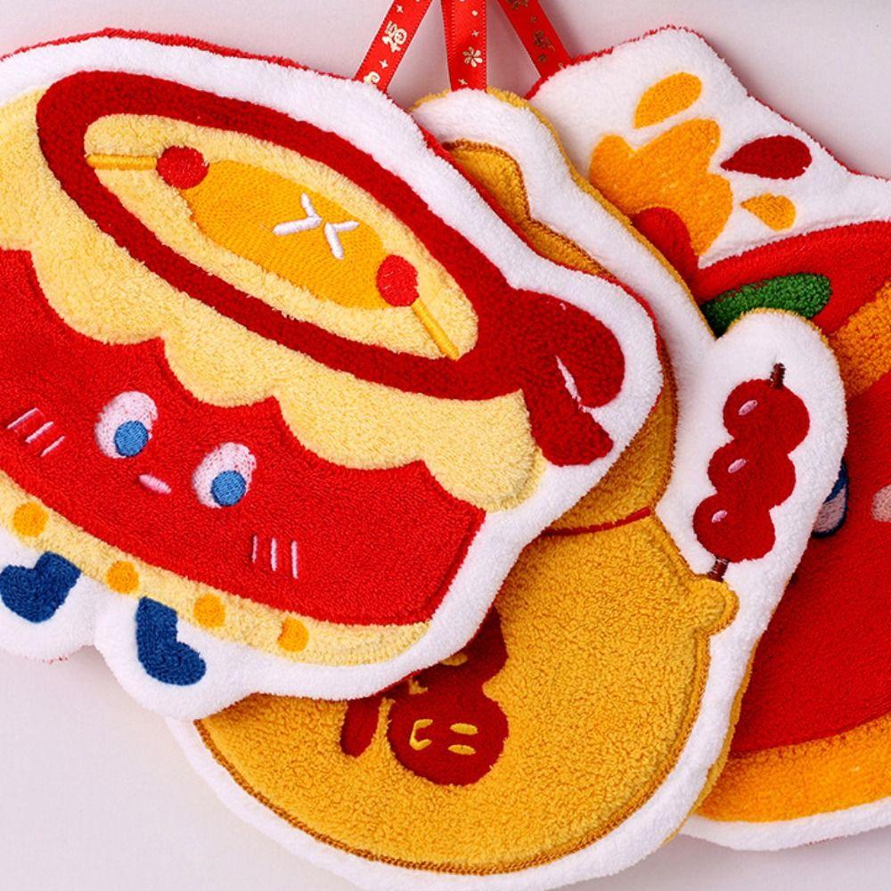 New Coral Velvet New Year Hand Towel Thickened Good Luck Handkerchief Hanging Absorb Water Bathroom Kerchief Home Decoration