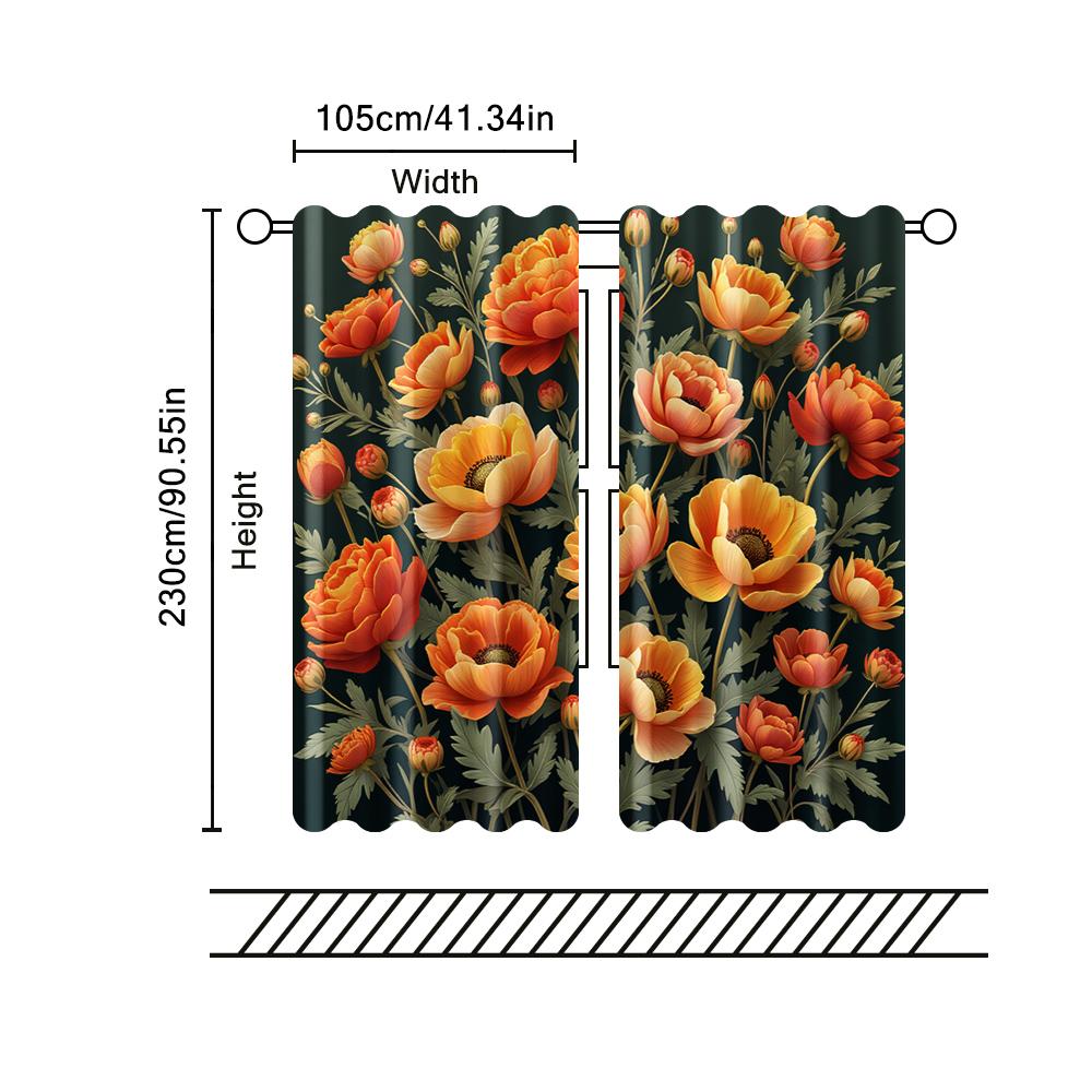 2 Pcs, Filtering Curtains (excluding Rods, Non-movable, Without Batteries) Abstract Floral for Use In Bedrooms and Living Rooms