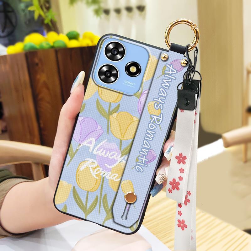 Phone Holder Kickstand Phone Case For ZTE Blade A73 4G/V50 Smart Durable Anti-dust Silicone Wrist Strap Fashion Design