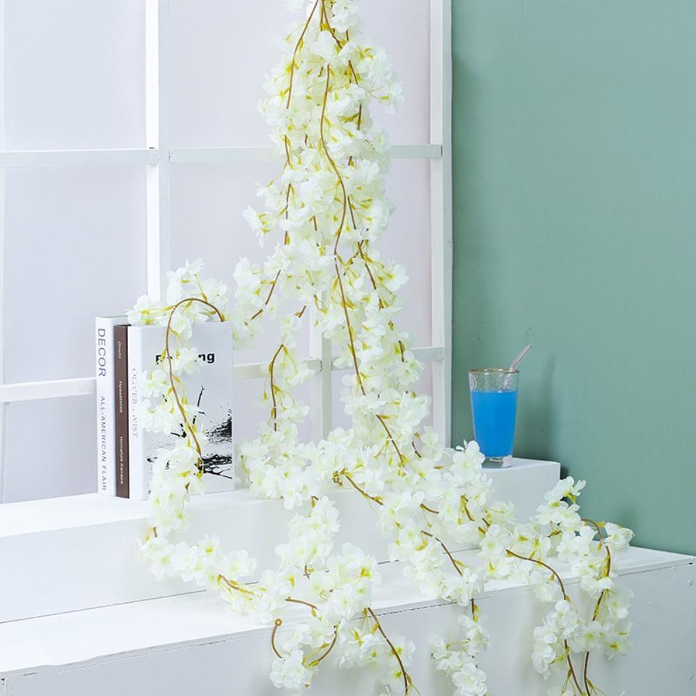 Silk Material Cherry Flower Vine 1.8m Hanging Silk Flowers Artificial Flower Garland Home Decor