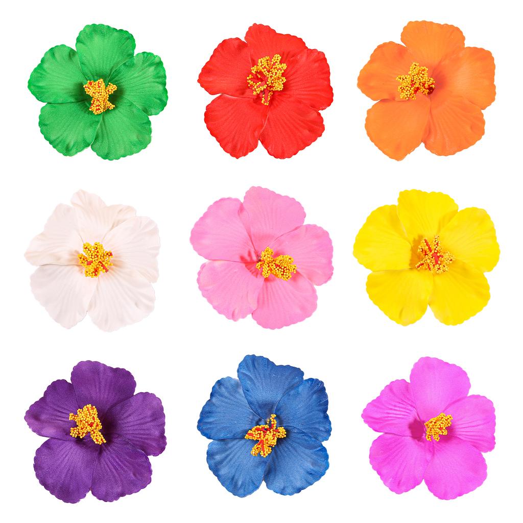 9pcs Hibiscus Rosa-sinensis Flower Hair Clips Simulated Beach Flower Hair Pins Hawaii Vacation Hair Accessories