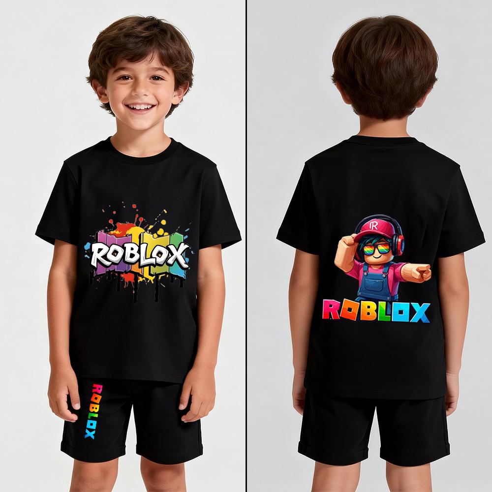 Men's Cartoon Game Printed T Shirt and Shorts 2 Piece Set Summer Casual Outfit for Men's and Women's Clothing Top