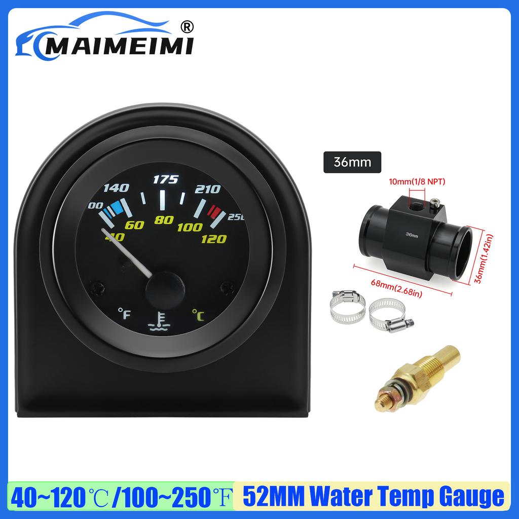 MAIMEIMI 40~120℃ 52MM Water Temperature Gauge with Sensor Temp Joint Pipe Sensor Hose Adapter 26-40MM for Petrol Car 12V