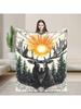 Mystical Sun on Antlers Flannel Blanket –Vintage-Inspired Reversible Throw with Deer Silhouette & Cosmic Design,Polyester Warmth