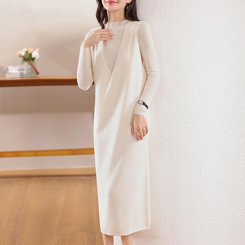 Women's Cashmere Dress Qinghe Cashmere 30% Cashmere 70% Wool Autumn and Winter Cashmere Skirt Soft and Warm