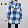 Cardigan Sweater Winter Coat Plaid Print Hooded Thick Windproof Open Stitch Knit Outerwear Mid Length Fuzzy Plush Jacket for School Travel Fall