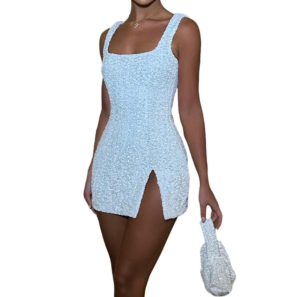 2026 European & American Sequin Spaghetti Strap Backless Party Dress