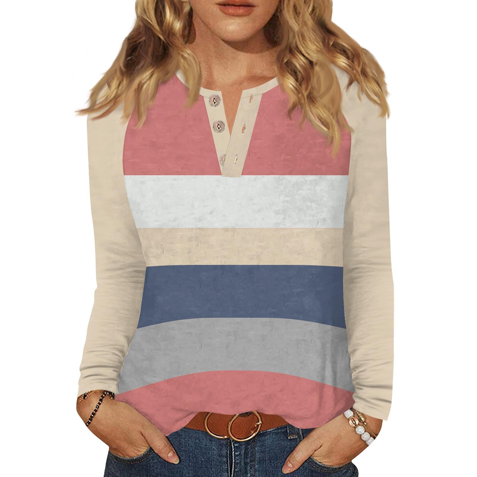 

Женская футболка с принтом, на пуговицах, с длинным рукавом, повседневная, для выходных, модная, базовая, с V-образным вырезом, обычный топ XL арбуз красный