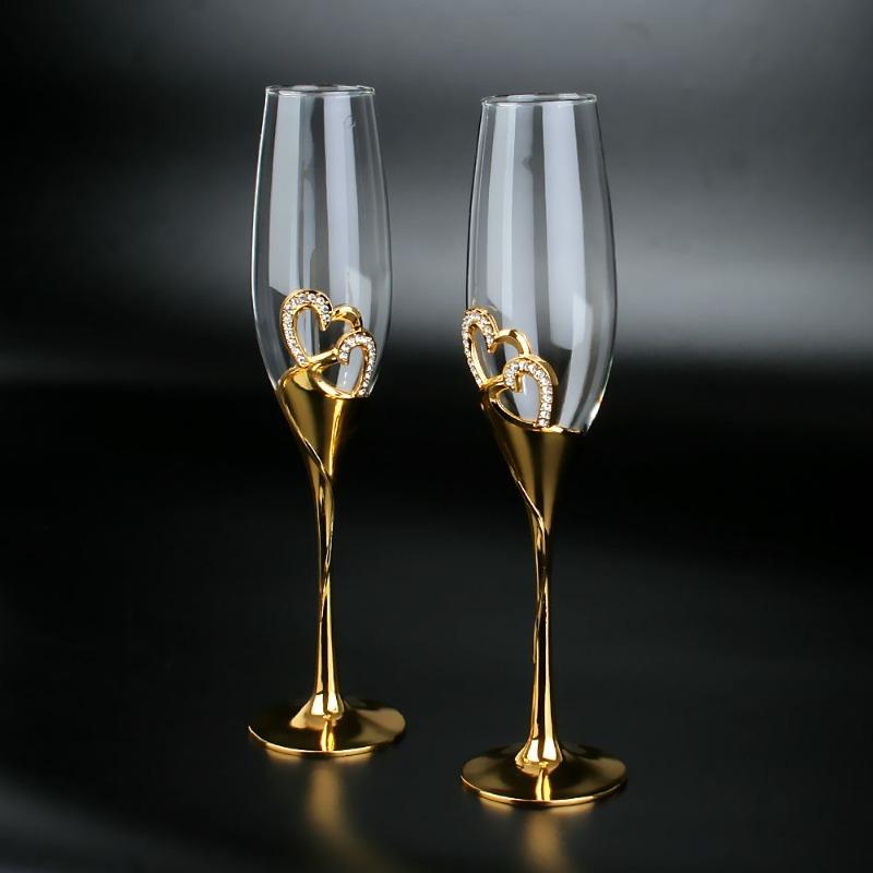 Heart-shaped Champagne Glass Gift Goblet Lead-free Crystal Glass Household Gift Wedding Couple Cup Box 2 Pcs
