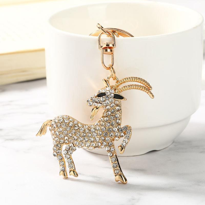 Cute Lifelike Goat Metal Keychain Sparkling Rhinestone Decor Stylish Bag Charm for Teen Girls Birthday Small Gift