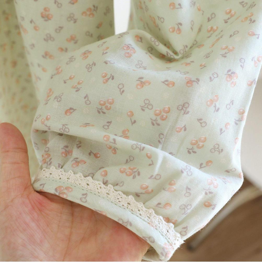 Women's Forest Floral Cotton Pajama Set - Long-Sleeve Gauze Cardigan, Sweet & Loose Nightgown for Spring & Autumn.