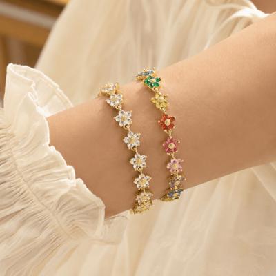 Light Luxury Colorful Zircon Bangle Sparkling Women Handchain Girl Gift Flower Bracelet  Daily Use