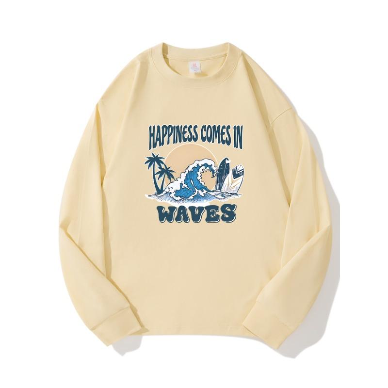 

Осенняя одежда WAVES, длинный рукав, чистый хлопок, новый мужской и женский топ, весенний внутренний слой, базовая рубашка, футболка с круглым вырезом и длинными рукавами XXL бежевый