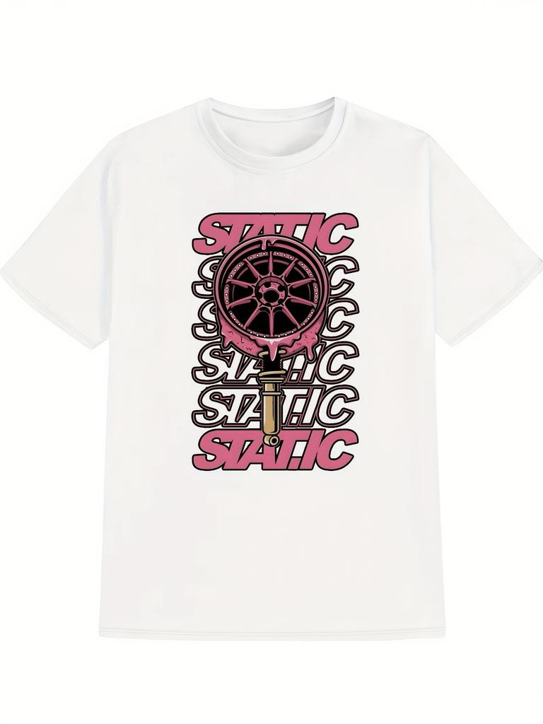 Mens AutomotiveThemed TShirt Car Wheel Hub Shock Absorber Graphic Print Summer Casual Short Sleeve Tee for Car Enthusiasts