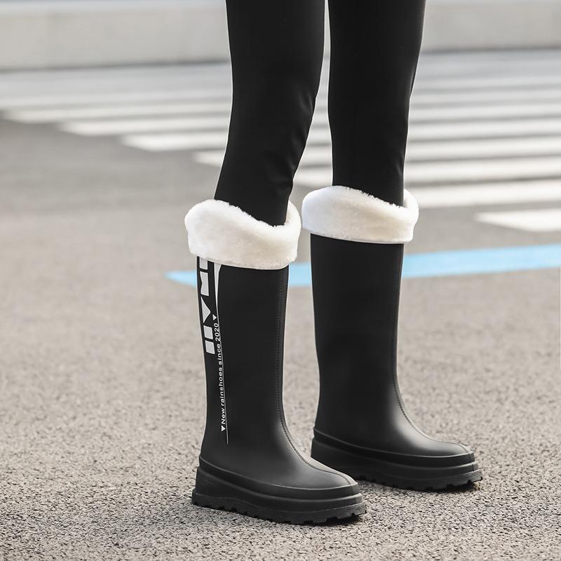 New rain shoes high tube women's rain boots outdoor waterproof shoes rubber shoes velvet warm thickened non-slip water boots
