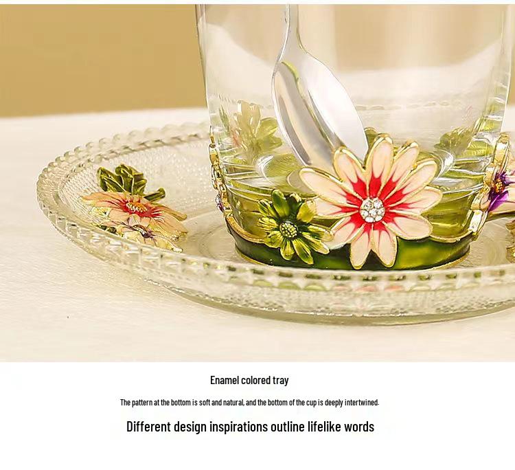 Chrysanthemum Enamel Glass Tea Cup - Lead-Free Crystal Coffee Cup Gift
