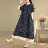 Plus Size Women Casual Loose Long Vintage Floral Summer Dress Short Sleeve Cotton Linen New In Dresses