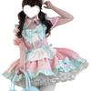XHSUKADO 3-Piece Maid Outfit Set, Lolita Dress with Ribbon, Lace-Up, Dreamy, Cute Gothic Lolita Dress, Ruffles, Mori Girl, Princess Style, Idol Costum