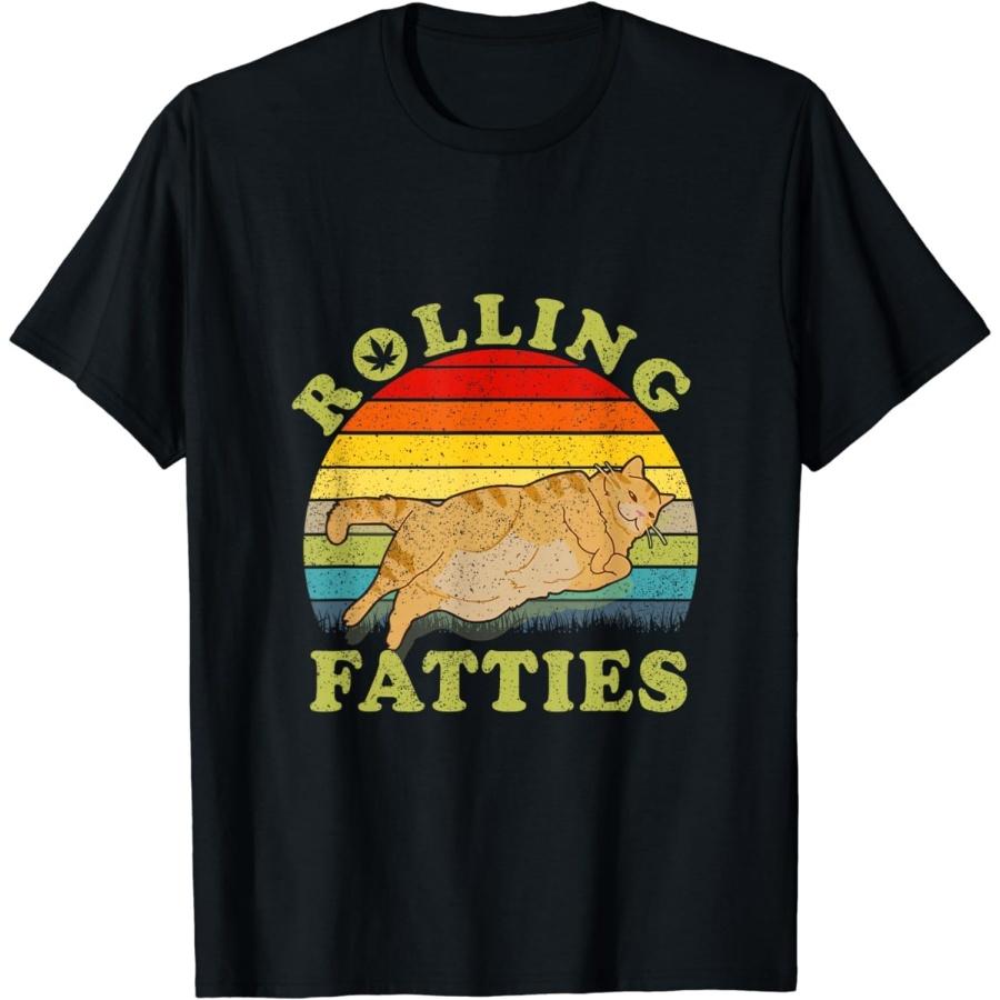 LUjiu Rolling Fatties Cat Funny Fat Kitten Men Women Kids Retro T-Shirt S