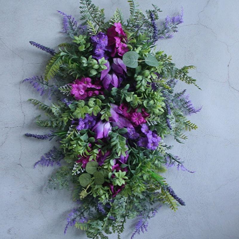 Tulips Wreath for Front Door Spring Artificial Flower Wreath with Hyacinths Hydrangeas Lavenders Wall Hangings Decorations