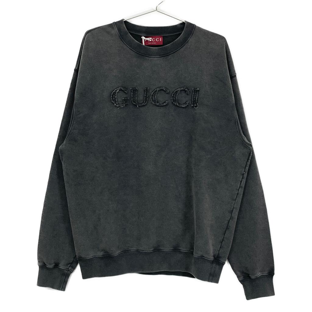 Gucci [/Domestic Genuine] 784413 Cotton Jersey Logo Patch Crew Neck Sweatshirt/ Tops S grayUsed