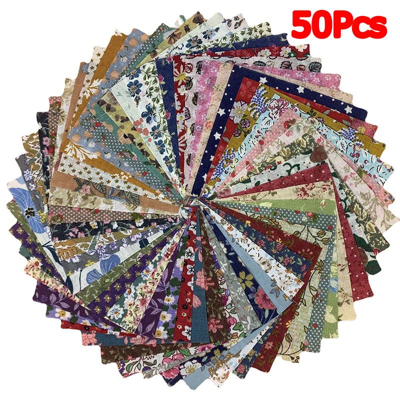 

50 шт. Набор ткани для рукоделия с цветочным принтом, квадратный, сделай сам, для темной ткани, винтажный пэчворк, кукольная ткань, хлопок, Харадзюку, 10x10 см 10*10cm10*10cm