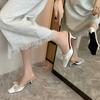 Neue Sommer Damen Square Toe Niedrige Absätze Pantoletten Weiß Bling Strass Mules Schmetterlingsknoten Hausschuhe Party Ballschuhe