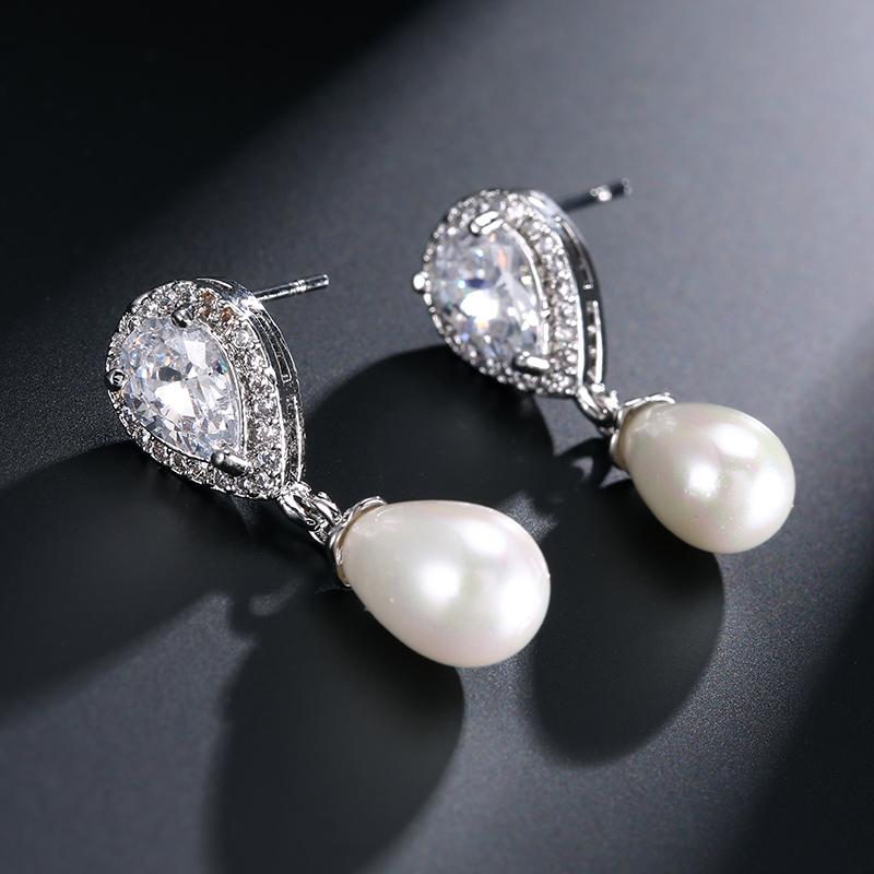 ZAKOL Brand Water Drop Simulated Zircon Dangle Earrings for Women Fashion Lady's Ear Accessory Wedding Engagement Party Zircon